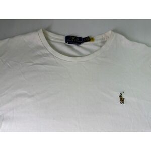 Polo Ralph Lauren Custom Slim Fit Shirt White Tan Nude Pony Logo Men's Large Tee